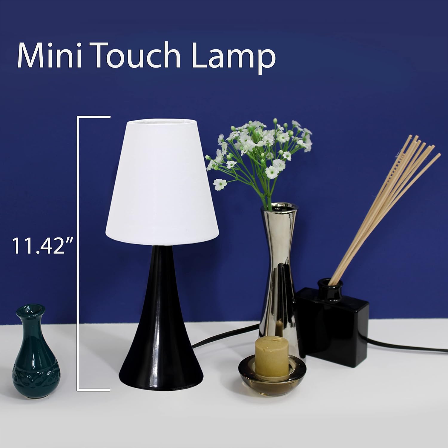 Simple Designs LT2042-BLK-2PK Valencia Colors 2 Pack Mini Touch Table Lamp Set with Fabric Shades, Black & White (Pack of 6, 12 Count Total)
