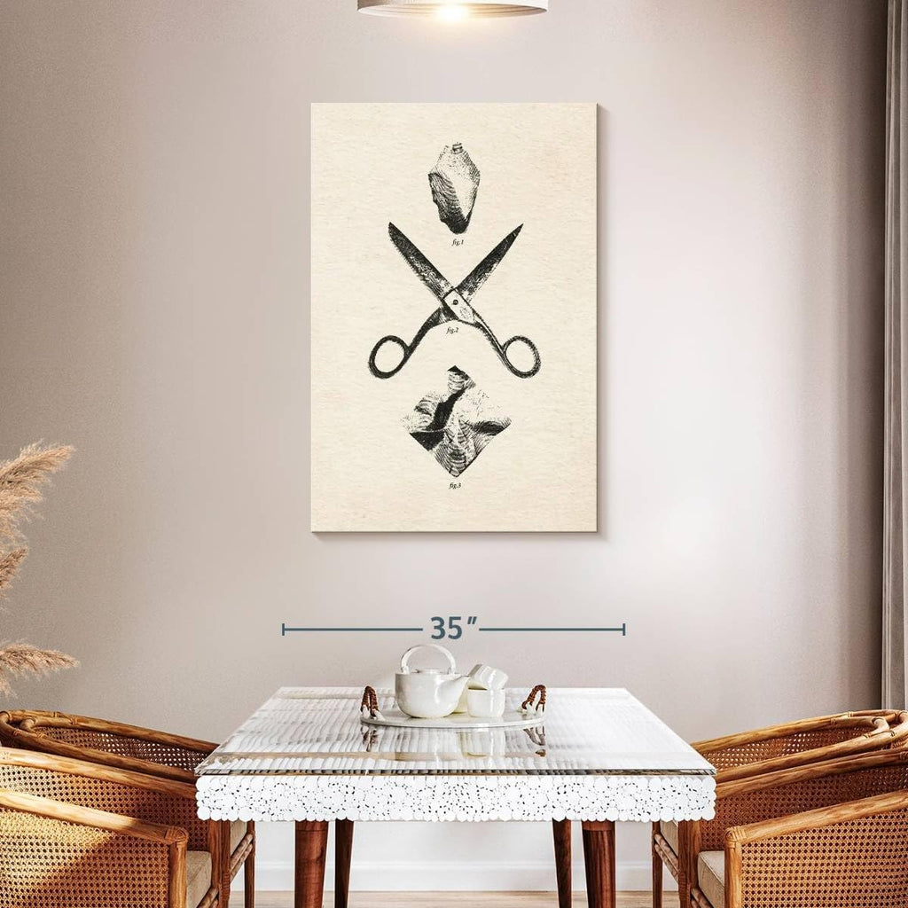 ElephantStock - Rock Scissors Paper Vintage Wall Art - Vertical Canvas Wall Art - Home Office Wall Decor - Drawing Game Canvas Art - Black And Gray Decor by Daniel Coulmann - 30' x 45'
