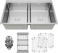 33' x 22' x 9' Drop-In Double Bowl Kitchen Sink, Topmount Stainless Steel with Satin Finish, Soundproofing & Protective Bottom Grid