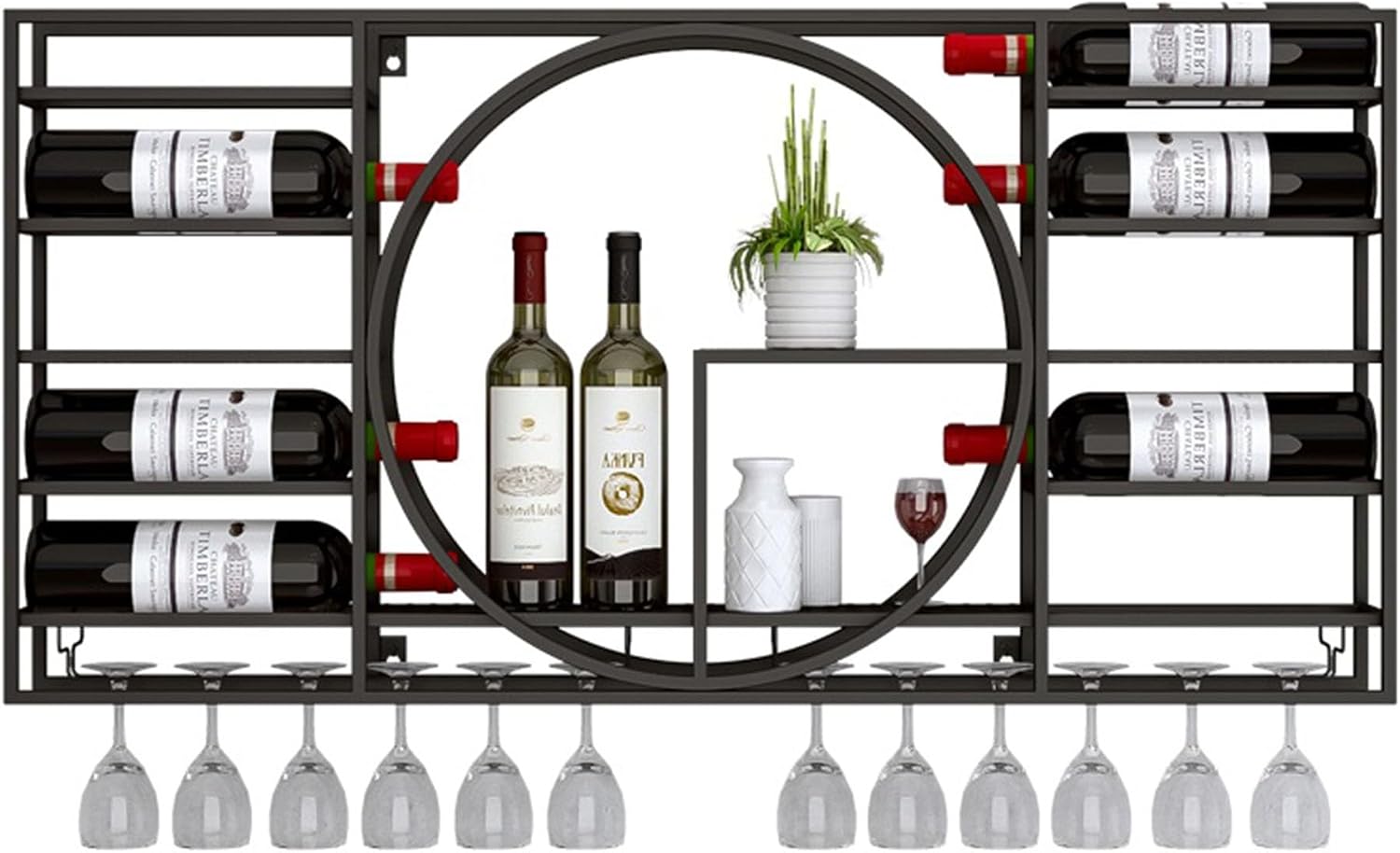 Wall Mounted Wine Rack with Hanging Glass Storage Black Liquor Shelf for Wine Bottles and Glasses Mini Bar Shelves for Corner Coffee Cabinet Stylish Storage Solution for