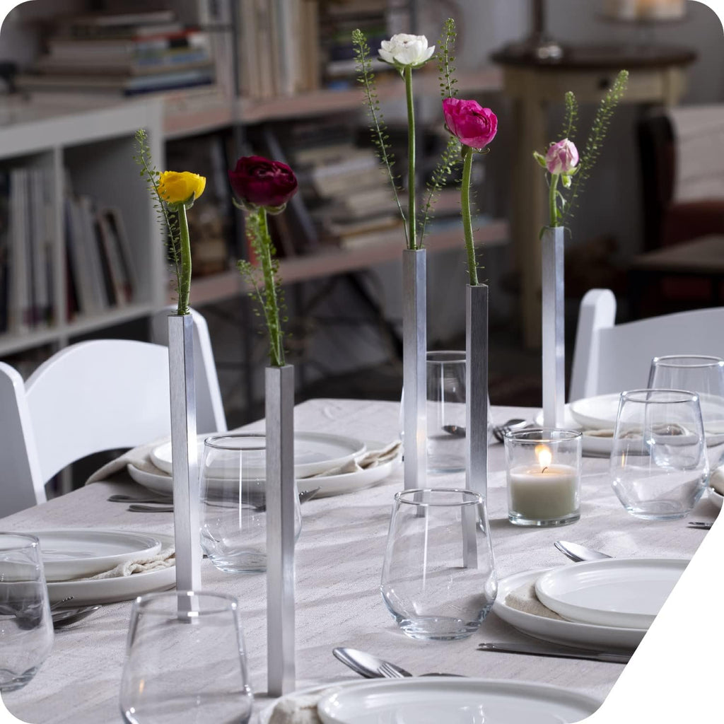 PELEG DESIGN Magnetic Bud Vase Set (Silver) - Unique Home Decor Gift & Modern Table Centerpiece - 20 Aluminum Single Stem Vases - 9.4' Tall Gravity Defying Decor