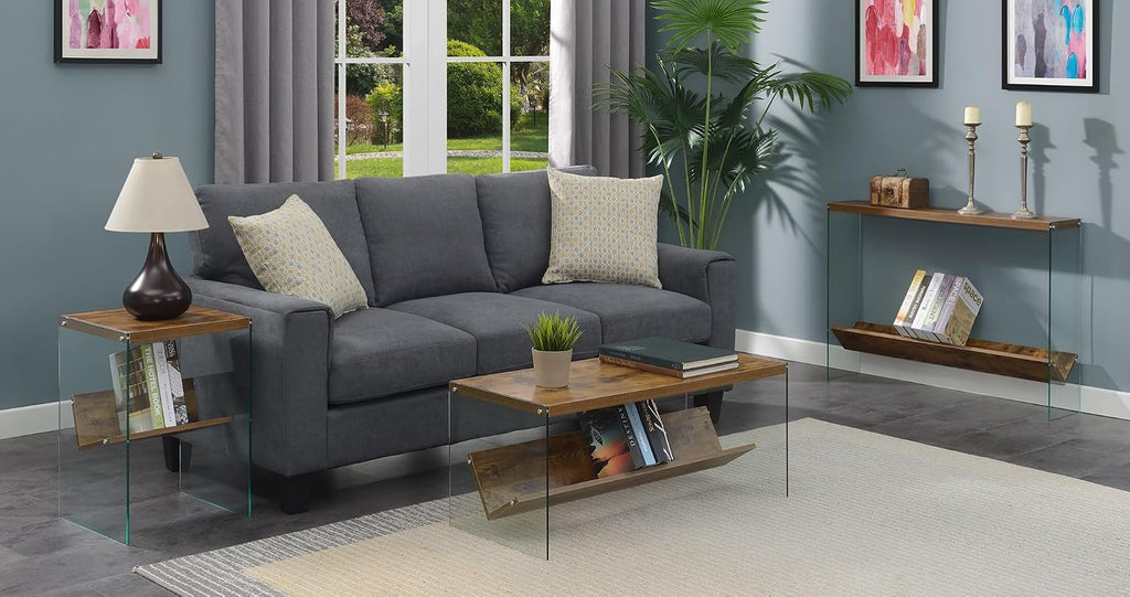 Convenience Concepts SoHo Glass Coffee Table 40' - Modern Living Room Table with Storage Shelf, Contemporary Coffee Table for Family Room, Barnwood