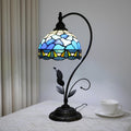 Blue Ocean Shell Style Tiffany Stained Glass Metal Leaf Base Table Lamp Retro Bedroom Bedlight Living Room Dining Room Home Decoration Desk Lamp