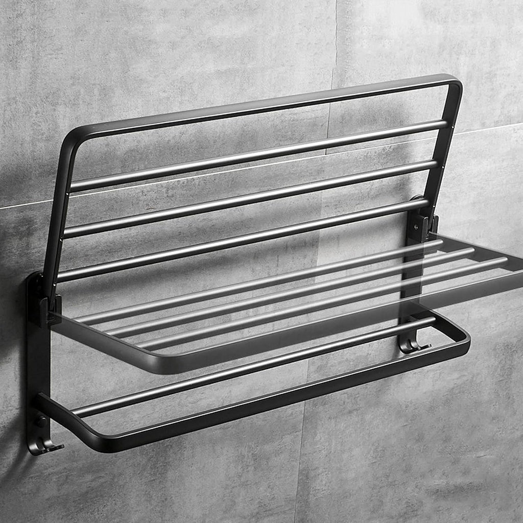Bathroom Shelf Wall Floating Bathroom Bathroom Towel Rack 23.6 Inches Foldable Wall Mounted Double Towel Holder Bathroom Accessories No Drilling with Two Towel Bars Floating Shelves Corner Shower Cadd