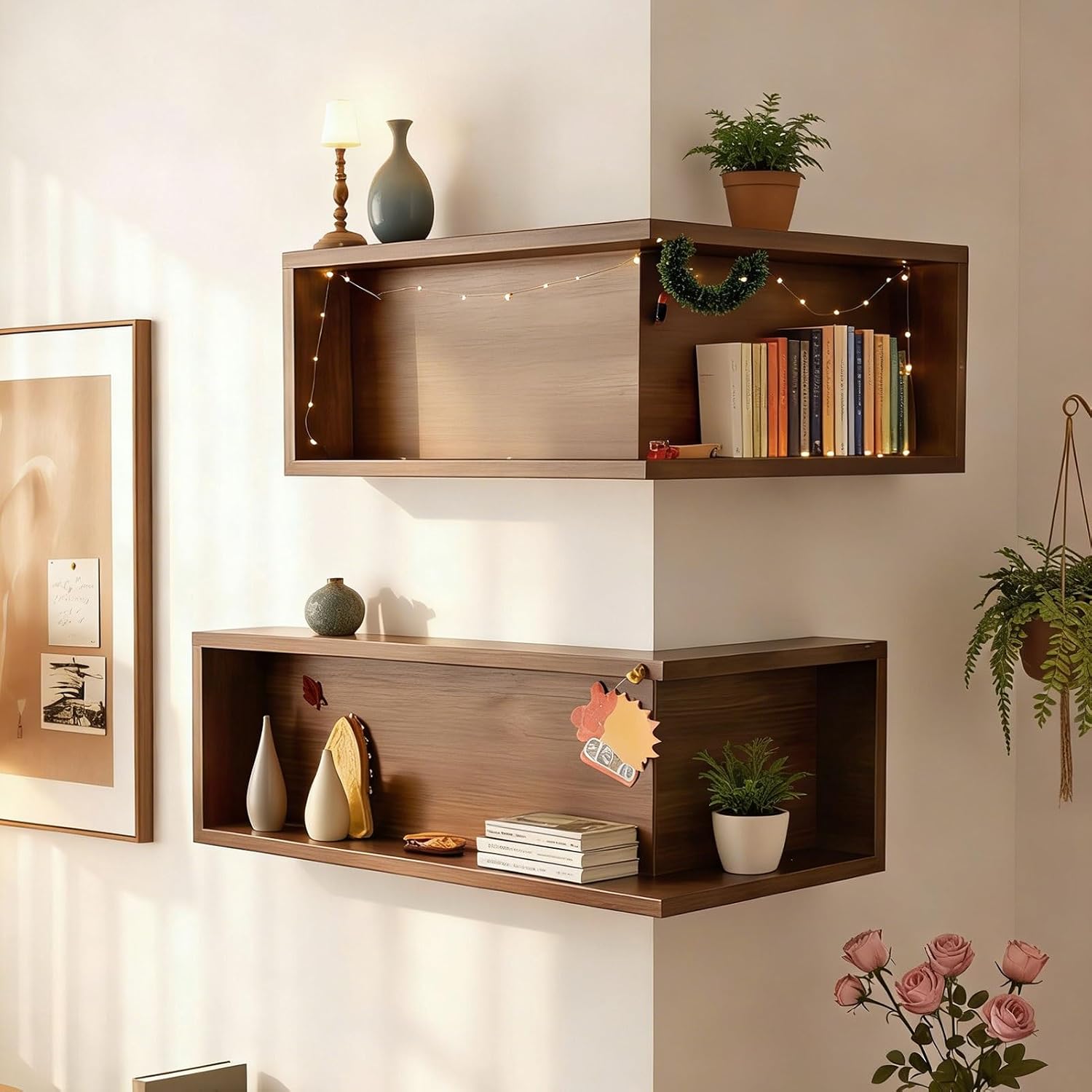 Floating Corner Shelves, Modern Corner Shelf Wall Mounted for Bedroom & Living Room, Easy Install Display Shelf for Books & Decor(3 Pack,L-Shape 30 x 60 x 20 cm)