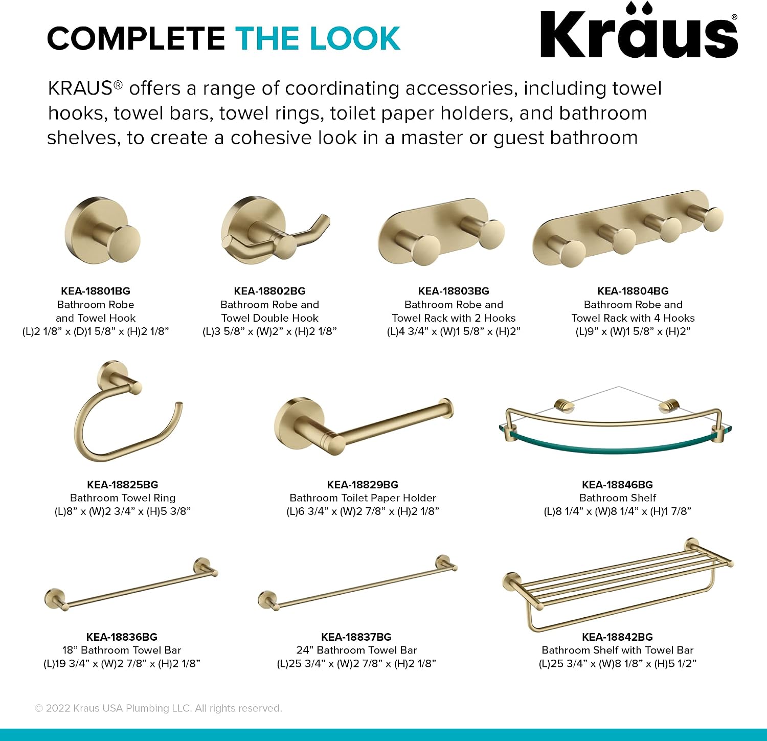 KRAUS Elie Bathroom Shelf Towel Rack with Towel Bar in Brushed Gold, KEA-18842BG
