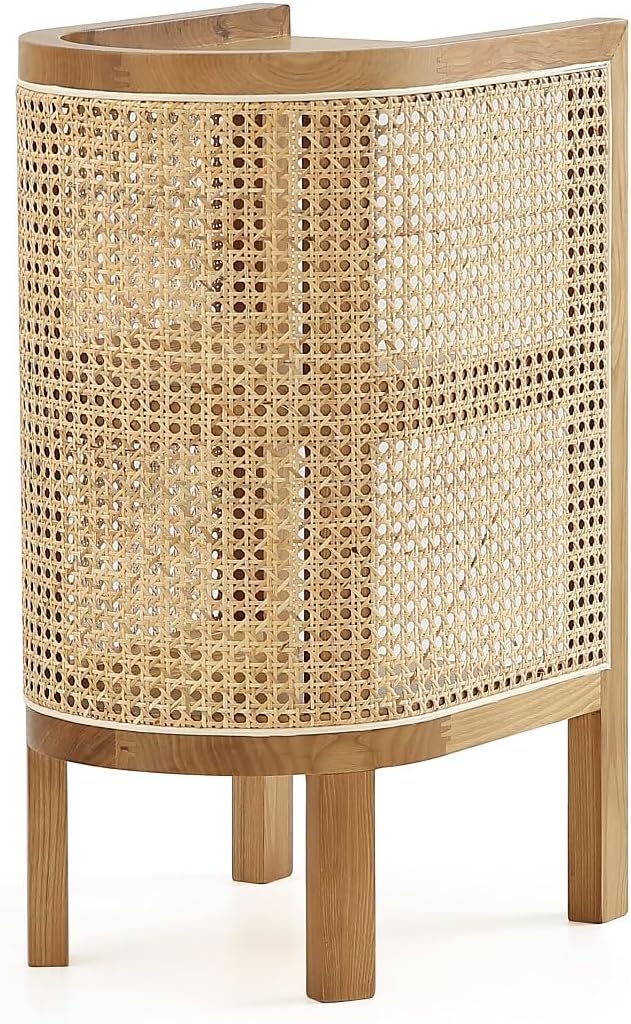 Manhattan Comfort Versailles Rattan Bedside End Table Accent Sofa Side Table for Living Room, Bedroom, Study and Home Office with 2 Shelf Storage, Natural Cane