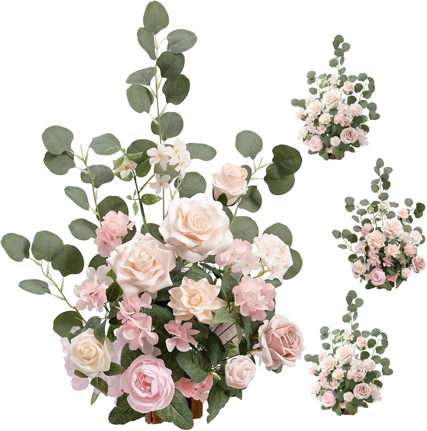 Ling's moment 17.5' Tall Standing Artificial Flowers Arrangements 4 pcs Wedding Aisle Runner Chair Decorations Blush & Pink Centerpieces for Ceremony Reception Rose Floral Party Outdoor