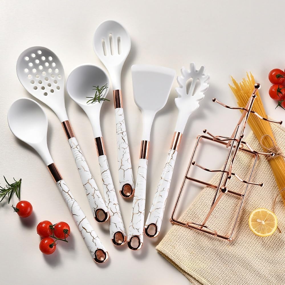 7PCS Silicone Cooking Utensils Set - 446°F Heat Resistant Kitchen Utensils Set - Perfect for Non-Stick Kitchen Cookware - Dishwasher Safe (Gray : Black)