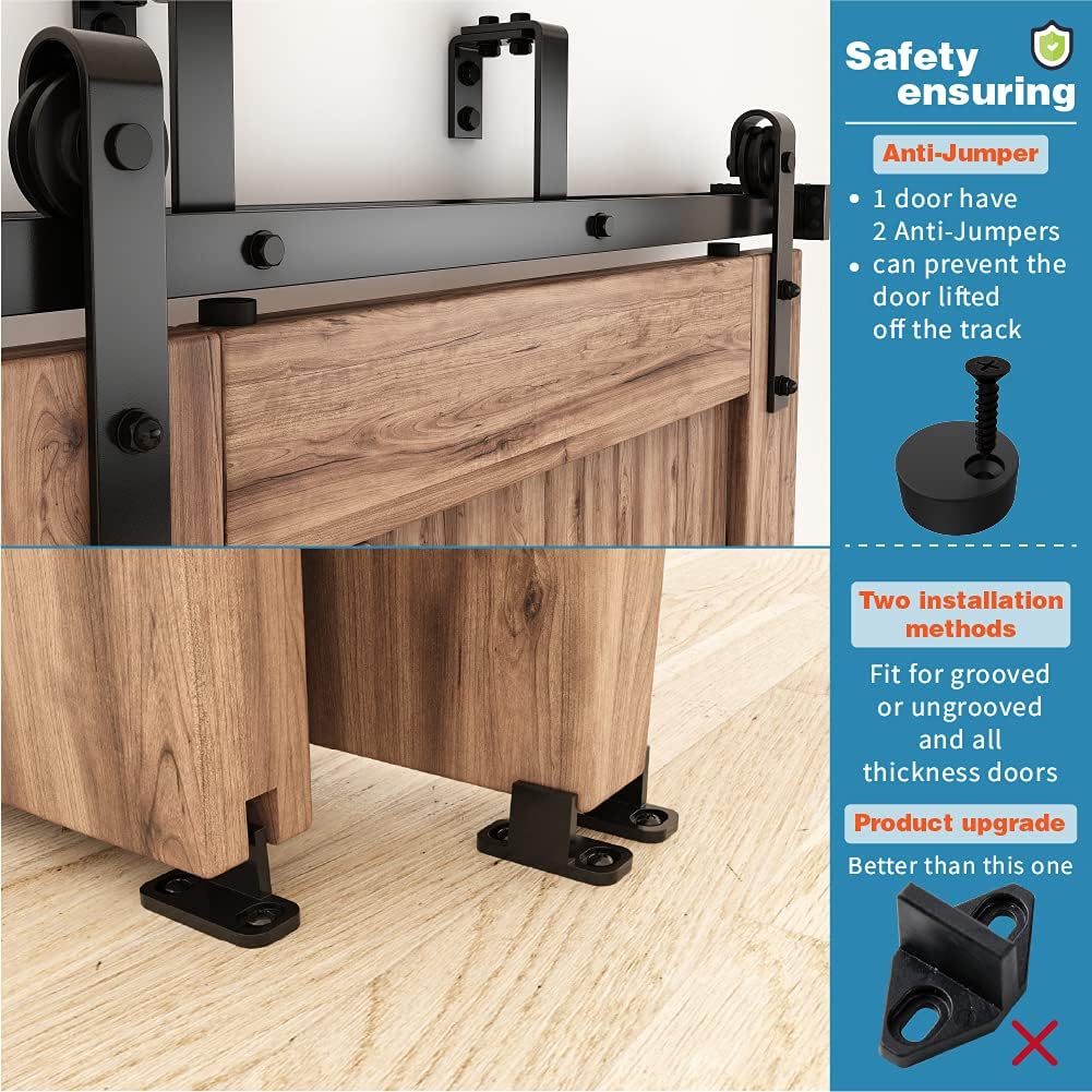 ZEKOO 4FT Double Track Bypass Sliding Barn Door Hardware Kit for 2 Doors, Bypass Barn Door Track Kit, Low Ceiling, Easy Install, J Shape Hanger, Fit 24' Wide Door Panel