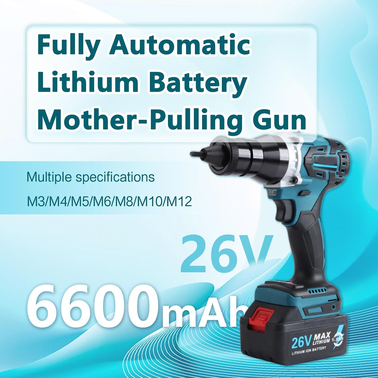Battery Powered Electric Automatic Riveter, Cordless 6600mah Battery Rivet Gun for M3–m12 Rivet Nuts, Brushless Assembly Nutsert Insert Installation Tool(6.6Ah)