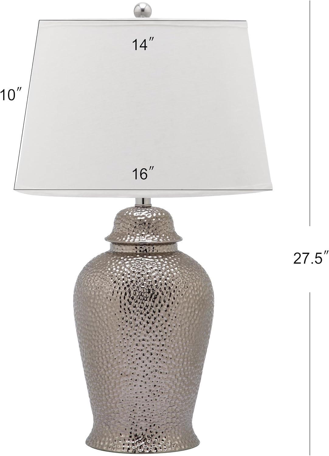 SAFAVIEH Lighting Collection Metallica Silver Ginger Jar 28-inch Bedroom Living Room Home Office Desk Nightstand Table Lamp Set of 2 (LED Bulbs Included)