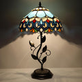 Tiffany Table Lamp, Stained Glass Desk Light, W12H19 Inch, Metal Leaf Base (Sapphire Style)