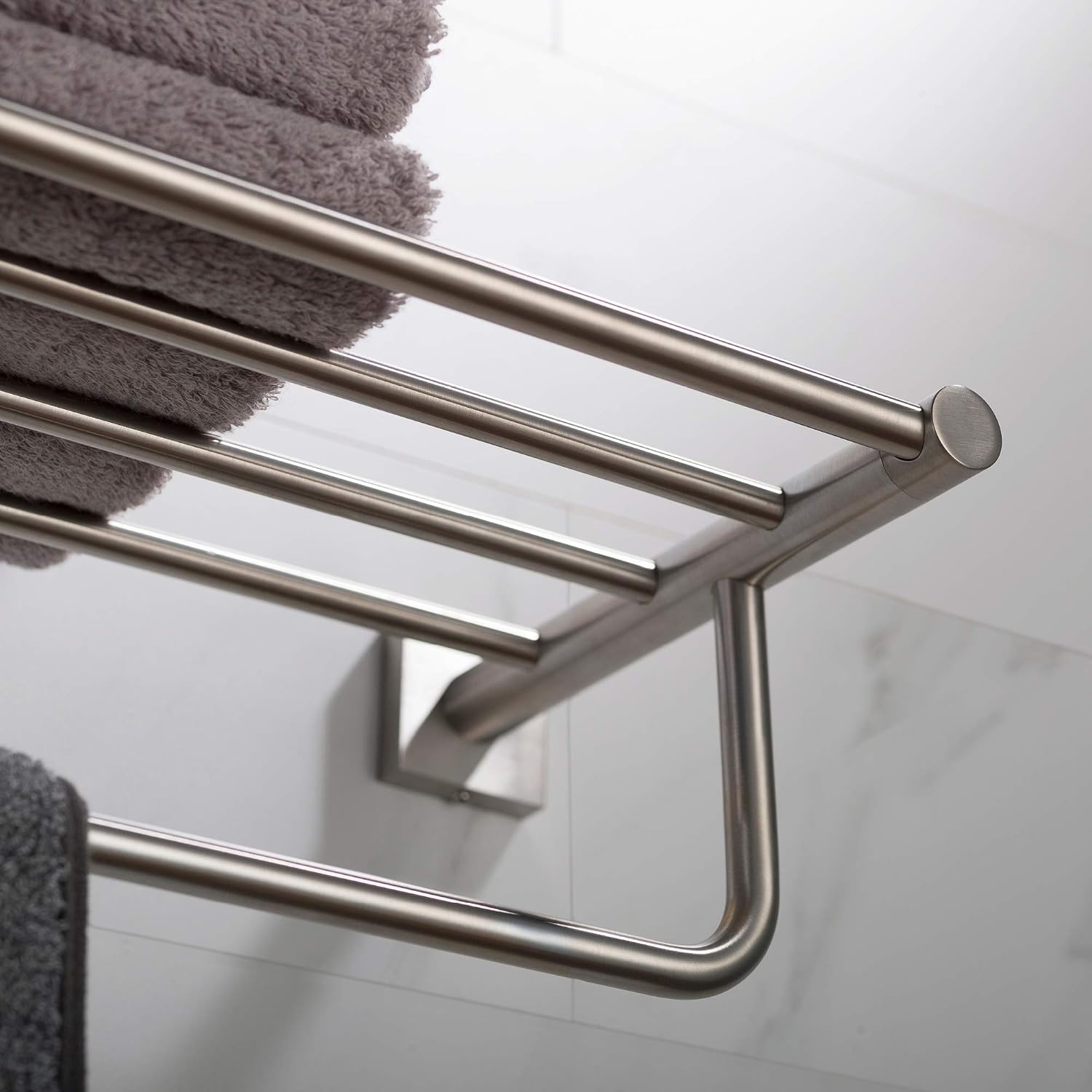 KRAUS Ventus Bathroom Shelf with Towel Bar, Brushed Nickel Finish, KEA-17742BN