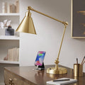 360 Lighting Wray 26 3/4' High Modern Desk Lamp with USB Charging Ports A+C Warm Brass Gold Metal Adjustable Arm Head for Bedroom Living Room House Bedside Home Office Reading Family