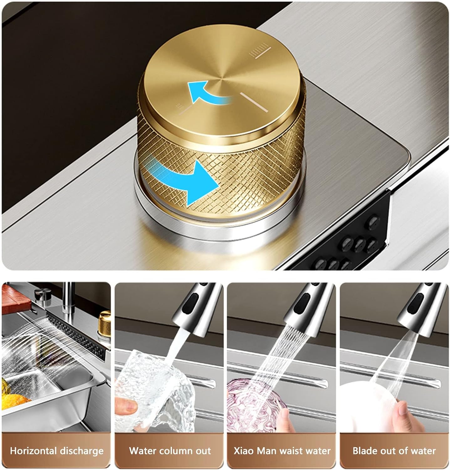 Stainless Steel Kitchen Sink Integrated Waterfall & Pull-Down Faucet Set - Large Bowl Sink with Nano Coating Farmhouse Workstation Sink Kit(