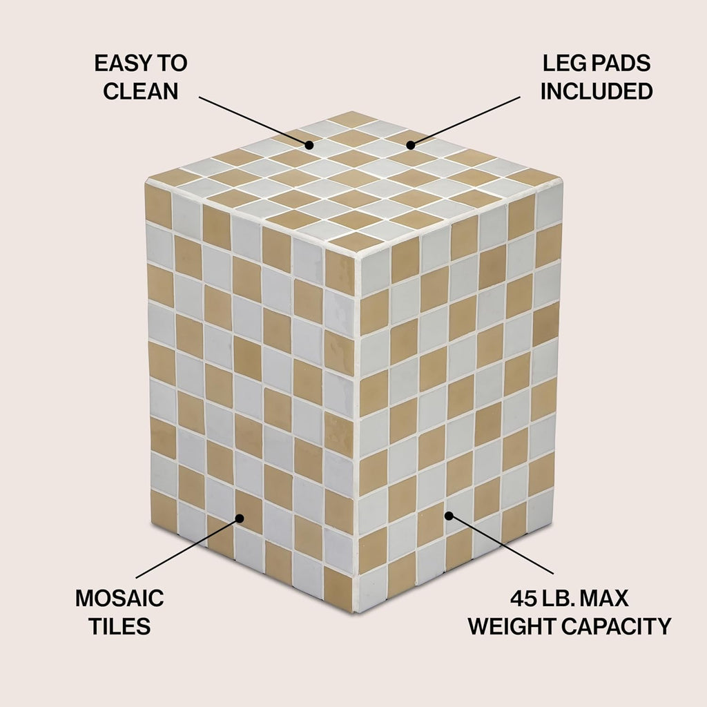 JONATHAN Y END2000I Callista 18' Modern Bohemian Ceramic Tiled Rectangle End Table, Side Table, Accent Table for Living Room, Bedroom, Khaki Yellow/Light Gray