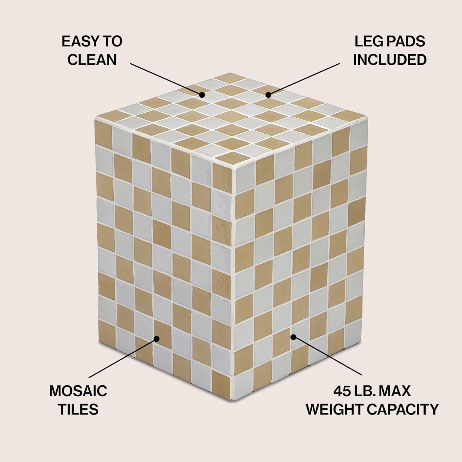 JONATHAN Y END2000I Callista 18' Modern Bohemian Ceramic Tiled Rectangle End Table, Side Table, Accent Table for Living Room, Bedroom, Khaki Yellow/Light Gray