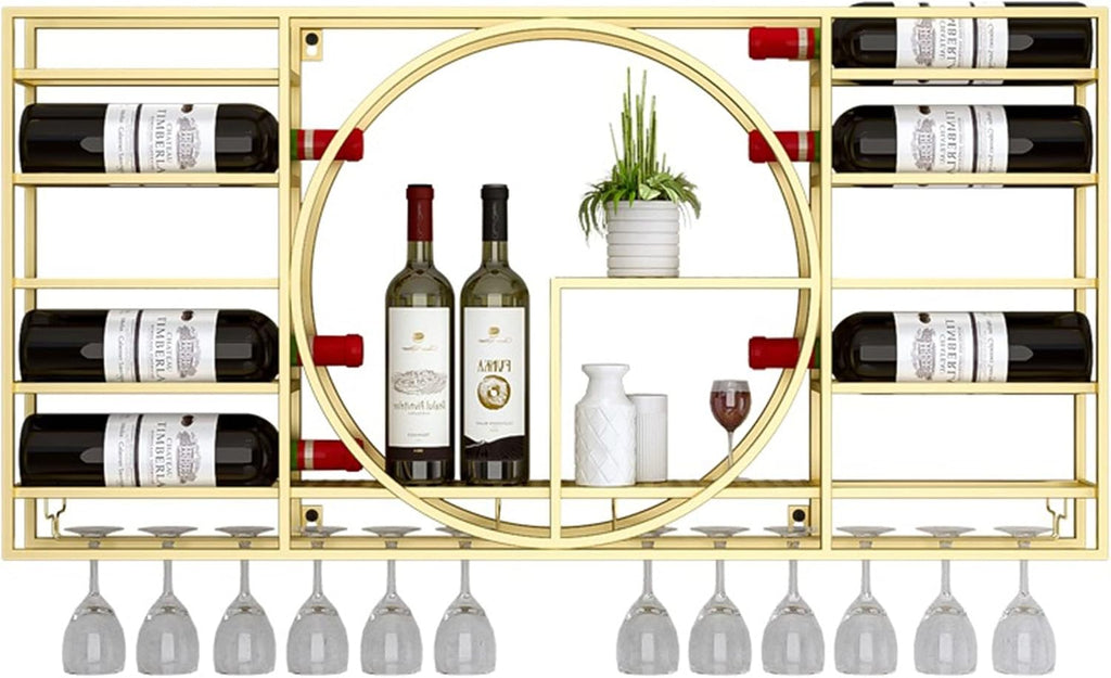 Gold Wall Mounted Wine Rack with Glass Storage Corner Bar Shelves for Liquor Bottles and Glasses Mini Bar Cabinet for Coffee 110 * 11 * 62cm