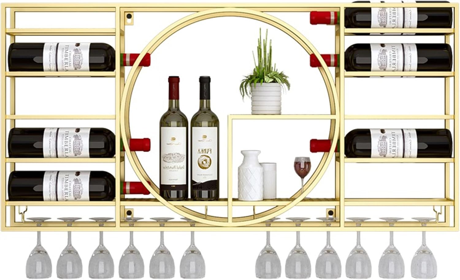 Gold Wall Mounted Wine Rack with Glass Storage Corner Bar Shelves for Liquor Bottles and Glasses Mini Bar Cabinet for Coffee 110 * 11 * 62cm