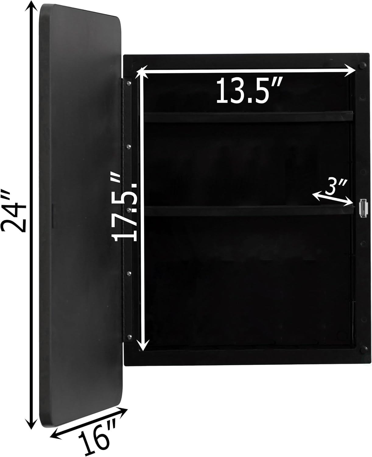 Basicwise Plastic Medicine Cabinet with Beveled Edge Mirror Door and Round Corner Metal Frame, Surface or Recessed Mount Options, Bathroom Wall Mounted Vanity Cabinet with 2 Adjustable Shelves, Black
