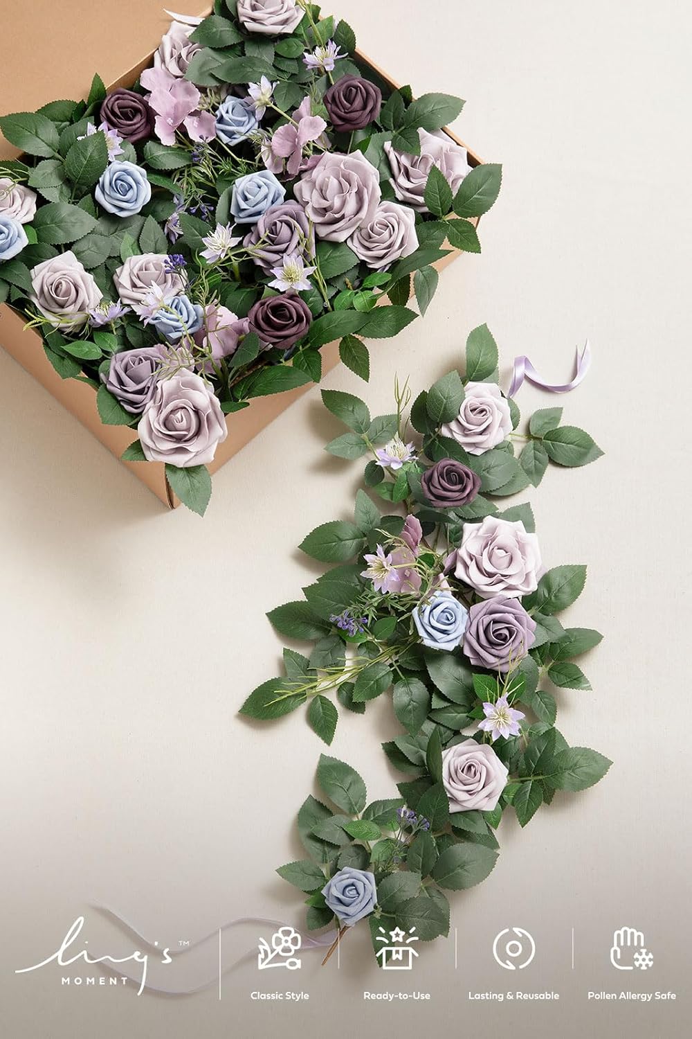 Ling's moment 6Pack 2ft Artificial Flowers Garland Dusty Rose Lantern Flower Centerpieces Lilac & Gold Wedding Aisle Decor Chair Flowers Arch Floral for Signs DIY Table Wall Window Cake Decoration