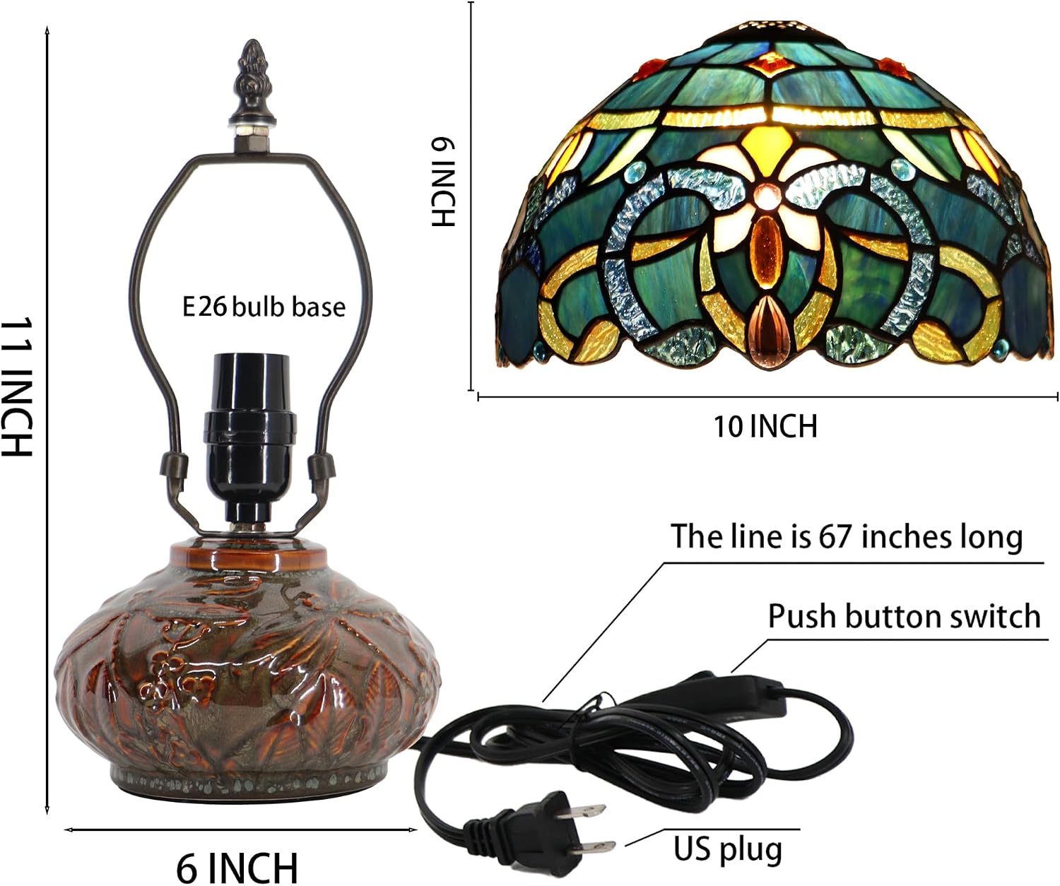 Small Tiffany Table Lamp, 10X10X11 Inch Mini Stained Glass Mushroom Desk Light Memory Sympathy Ceramic lamp (Blue Baroque Style)
