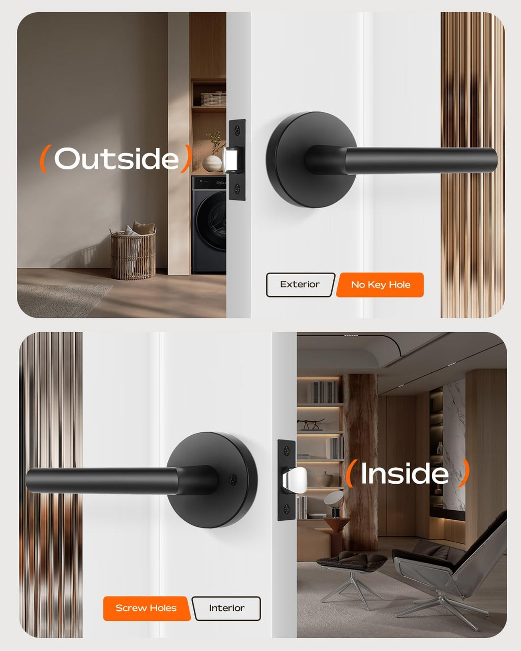 Leydebong 6 Pack Matte Black Door Handles Interior Passage Door Knob Lever, Interior Door Handles Matte Black for Closet, Nonlockable Hallway Closet Door Handle