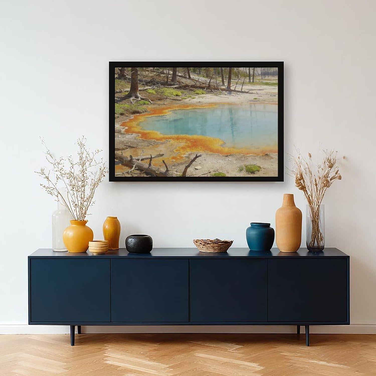 Colorful Hot Spring Pool Wall Art Canvas Print, Pastel Mineral Water Landscape Painting, Modern Nature Decor for Living Room Bedroom Office 24x36in