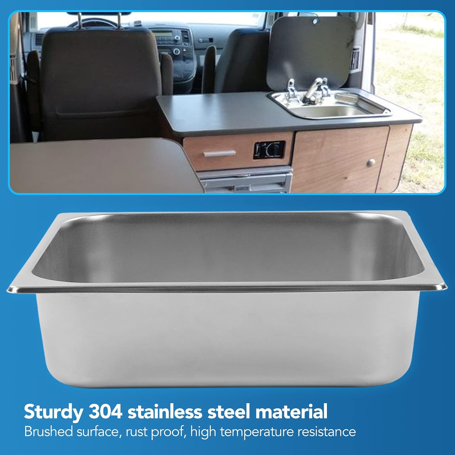 Single Sink Bowl, Fast Discharge Undermount Single Sink, Square Stainless Steel Kitchen Sink for RV Yacht Bathroom