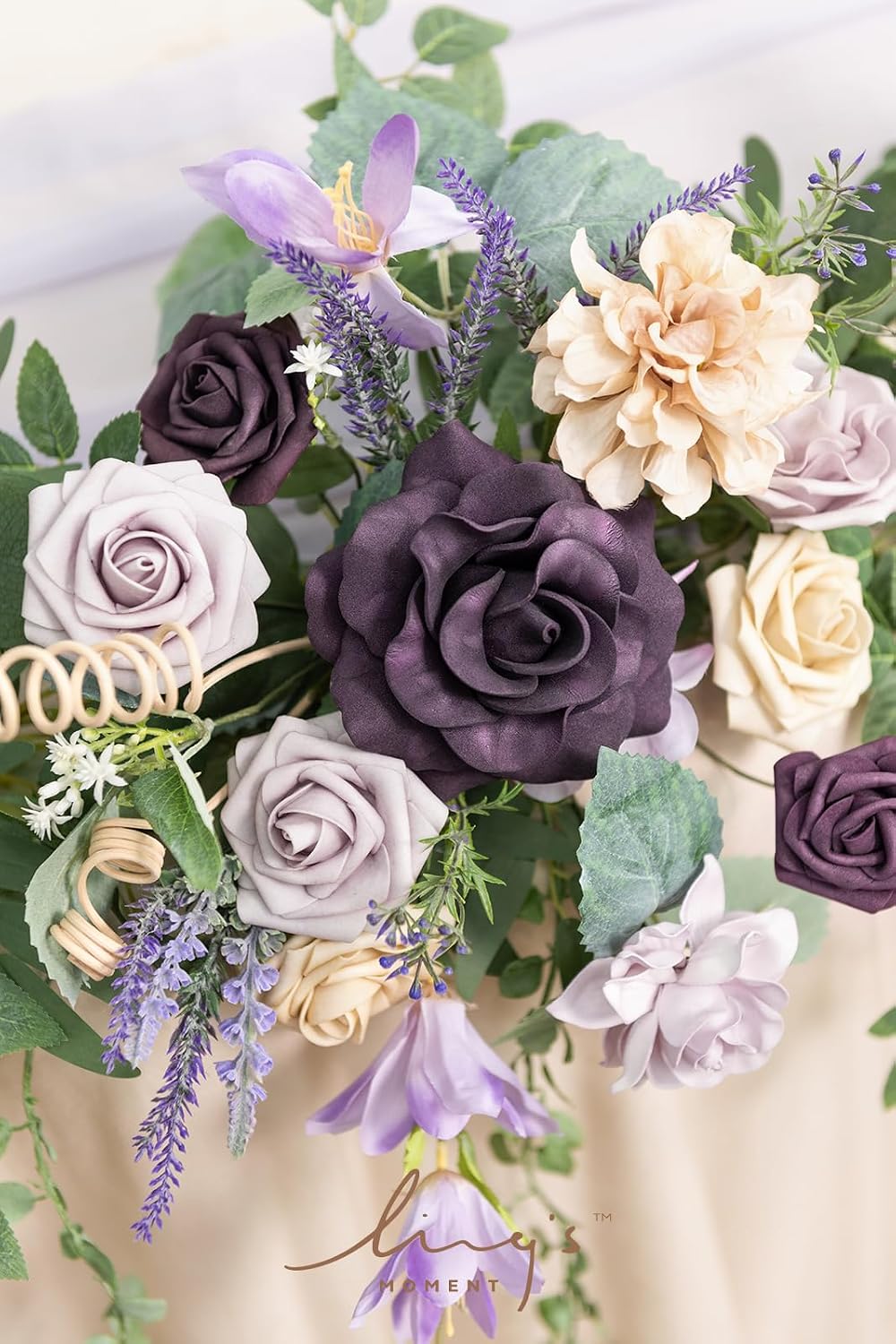 Ling's moment 9FT Eucalyptus and Willow Leaf Garland with White Flower, Handcrafted Wedding Sweetheart Table Centerpieces Head Table Decor Arch Backdrop Decorations for Wedding | Lavender Purple