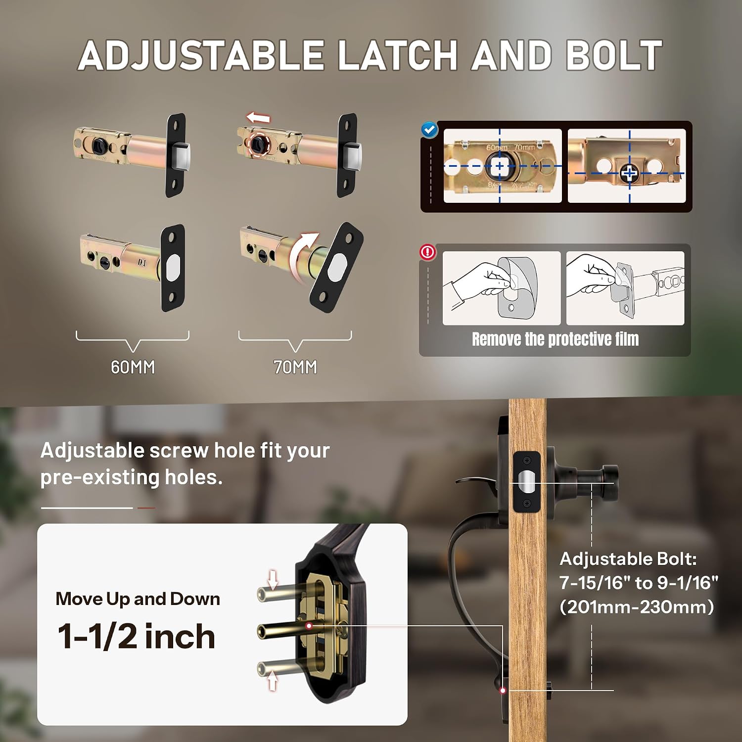 Double Front Door Handle Set with Dummy and Deadbolt, Entry Front Door Lock Set with Classic Half Grip Curved Door Handle for Exterior Doors or Office, Oil Rubbed Bronze