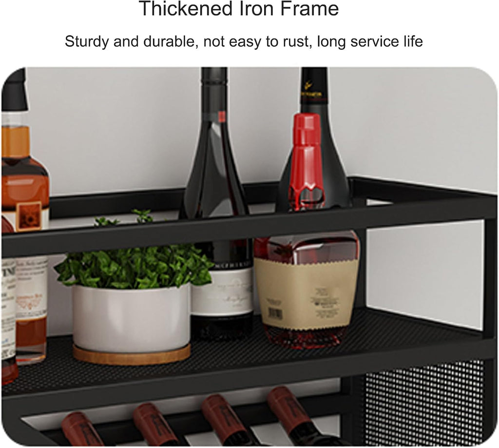 Wall Mounted Wine Rack Floating Bar Shelves Liquor Shelf with Hanging Wine Glass Holder for Liquor Bottles Whiskey Display Shelf for Home Bar Dining Room Kitchen(Gold,120cm/47.2in)