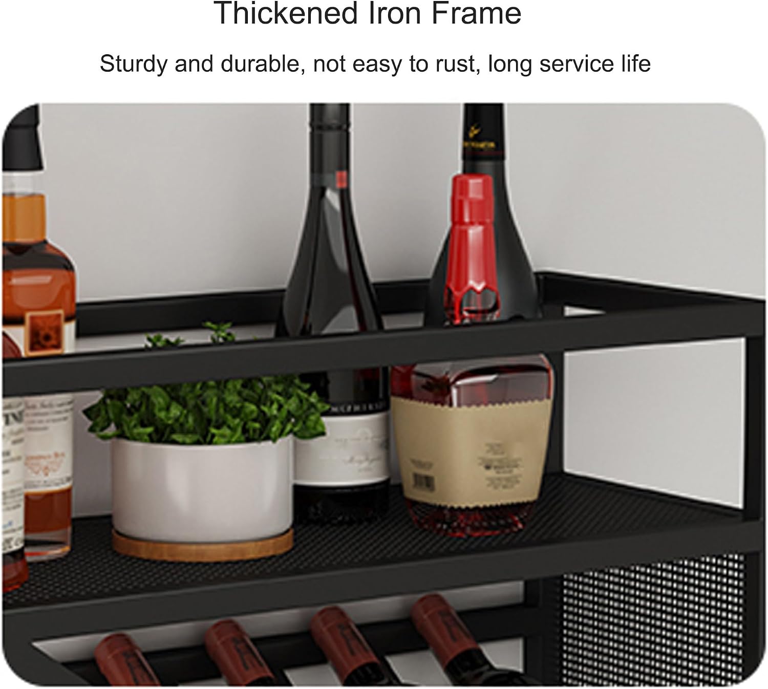 Wall Mounted Wine Rack Floating Bar Shelves Liquor Shelf with Hanging Wine Glass Holder for Liquor Bottles Whiskey Display Shelf for Home Bar Dining Room Kitchen(Gold,120cm/47.2in)