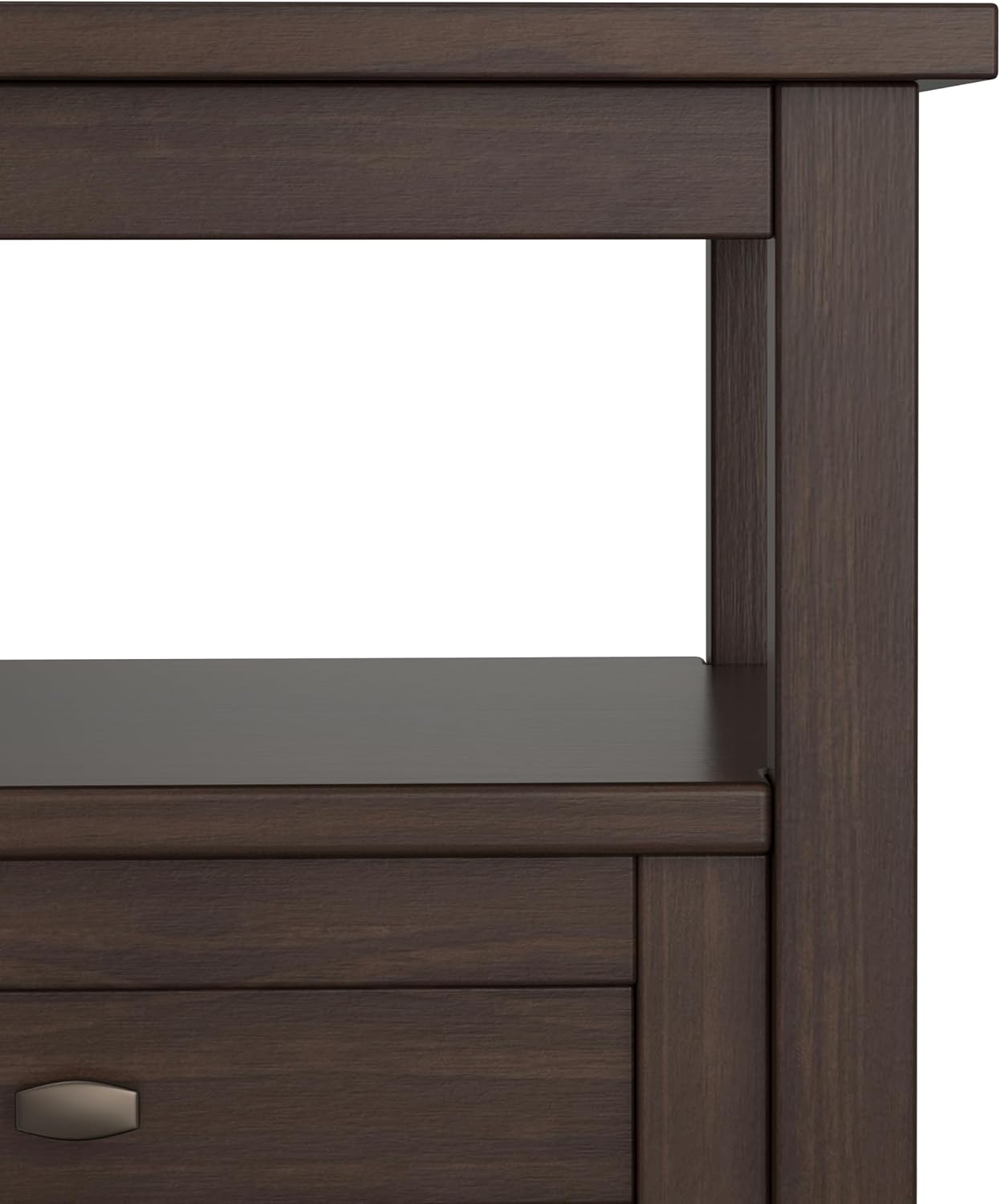 SIMPLIHOME Warm Shaker End Table - 20' Wide x 20' High Solid Wood Side Table in Warm Walnut Brown, Transitional Accent Table for Living Room or Bedroom with Drawer, Open Shelf and Square Tapered Legs