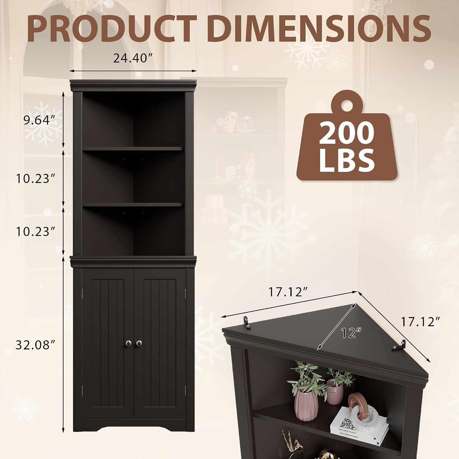 Furmax 62' Corner Cabinet, Bathroom Storage Cabinet with 6 Adjustable Shelves & 2 Doors, Freestanding Corner Shelf for Living Room, Bathroom, Kitchen (Brown)