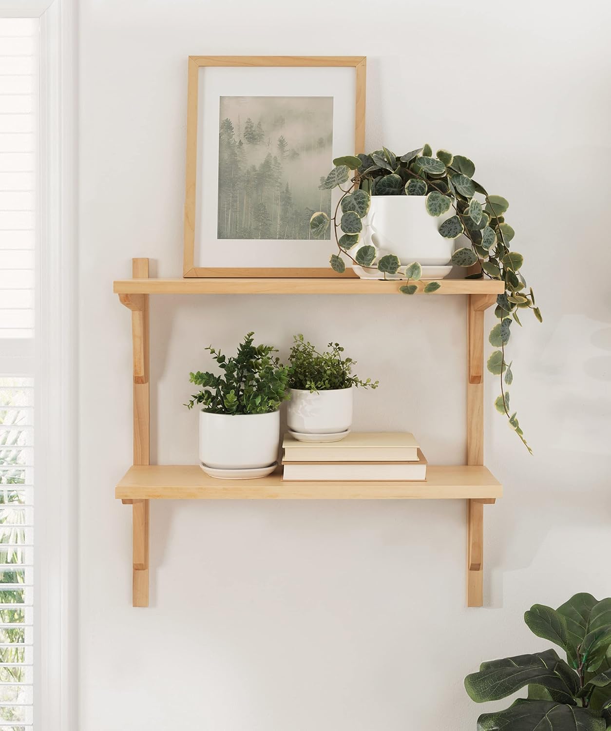 Kate and Laurel Meridien Modern Wood Shelves, 24 x 8 x 24, Natural Poplar, Transitional Two Tier Wall Shelf for Storage and Display