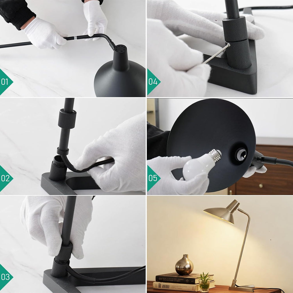 Industrial Desk Lamp Metal Modern Table Lamp 22', Adjustable Neck (4000K) with Adjustable Switch, Ideal for Office Desk Bedroom Bedside Lamps Study Room Living Room Side Table (Nickel)