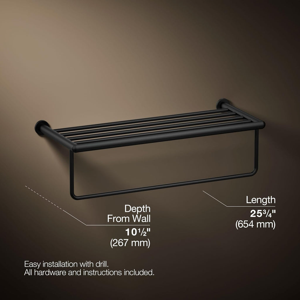 KOHLER Towel Rack by, Bathroom Towel Shelf Hotelier, Kumin Collection, Matte Black, K-24552-BL