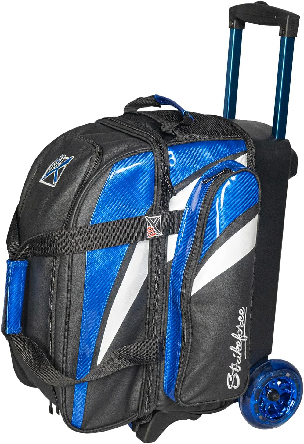KR Strikeforce Cruiser Lux Double Bowling Ball Roller Bag with Upper Shoe Compartment and Side Accessory Pouch