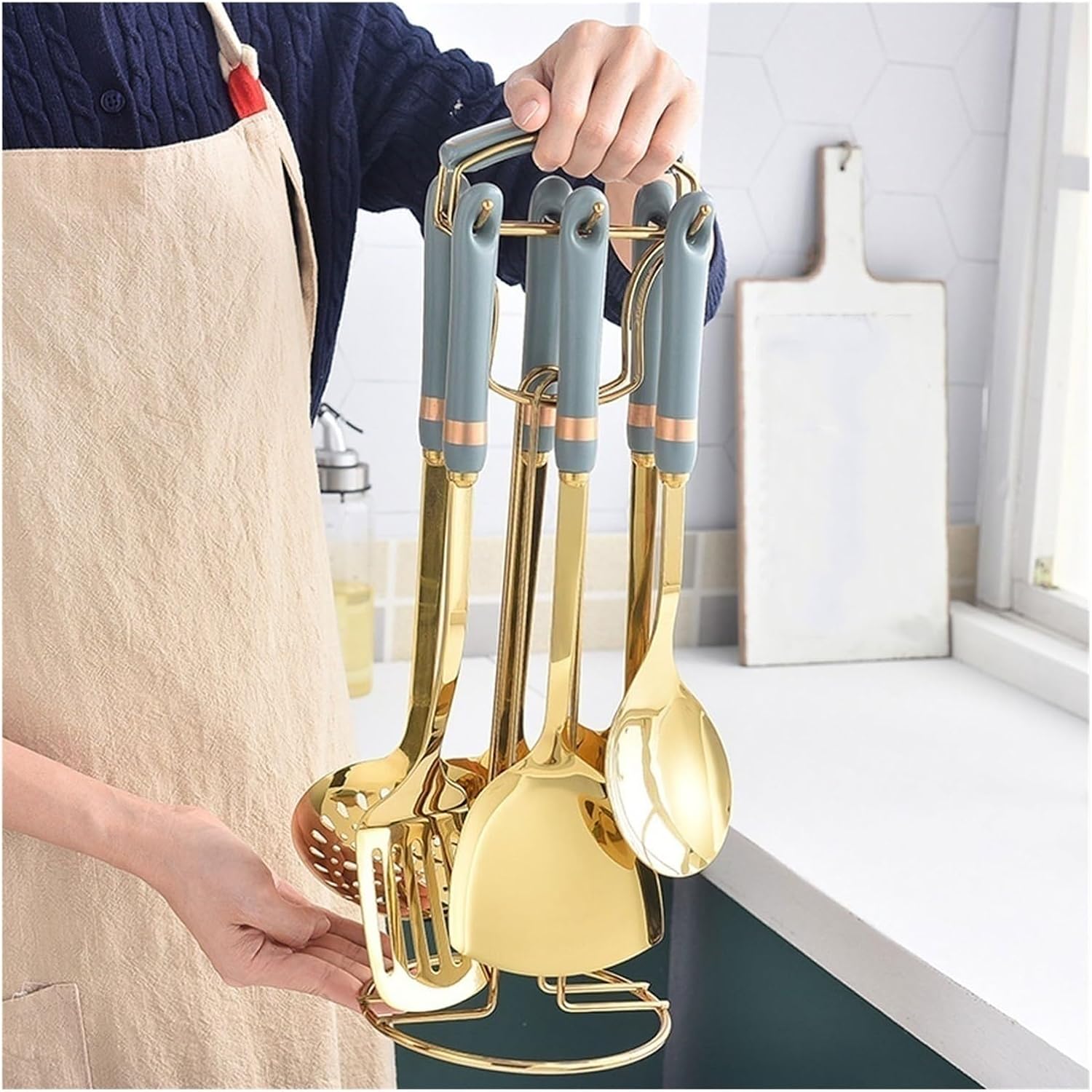 Kitchen Tools Spoons for Cooking Spatulas Cooking Utensils 7 Pieces Stainless Steel Ceramic Cookware Dining Gadgets Sets (Black)