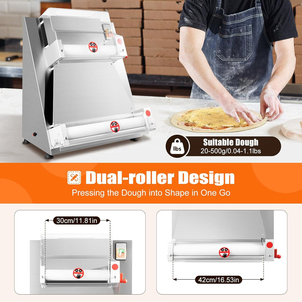 Pizza Press Dough Roller Sheeter,4-12' Commercial Electric Automatic Pizza Making Rolling Machine,Adjustable Thickness Heavy Duty Pasta Maker for Various Types of Dough (370W)