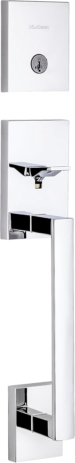 Kwikset San Clemente Front Door Lock Handle and Deadbolt Set, Entry Handleset Exterior Only, Polished Chrome, Pick Resistant SmartKey Rekey Deadbolt Security, Interior Sold Separately