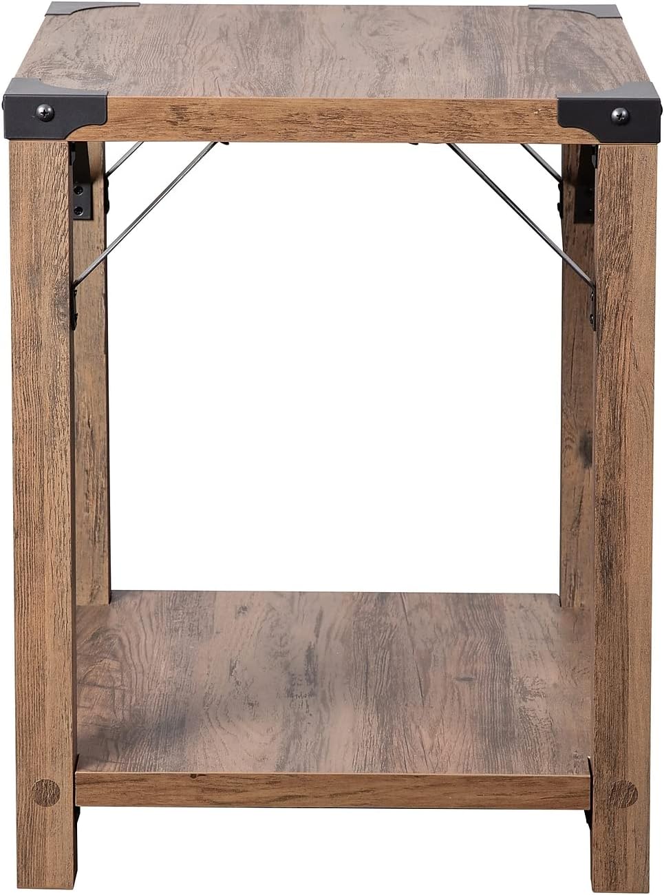 Flash Furniture Wyatt Modern Farmhouse 2 Tier Side Table - Rustic Oak Engineered Wood Frame - Black Metal Crisscross Side Braces and Corner Accents