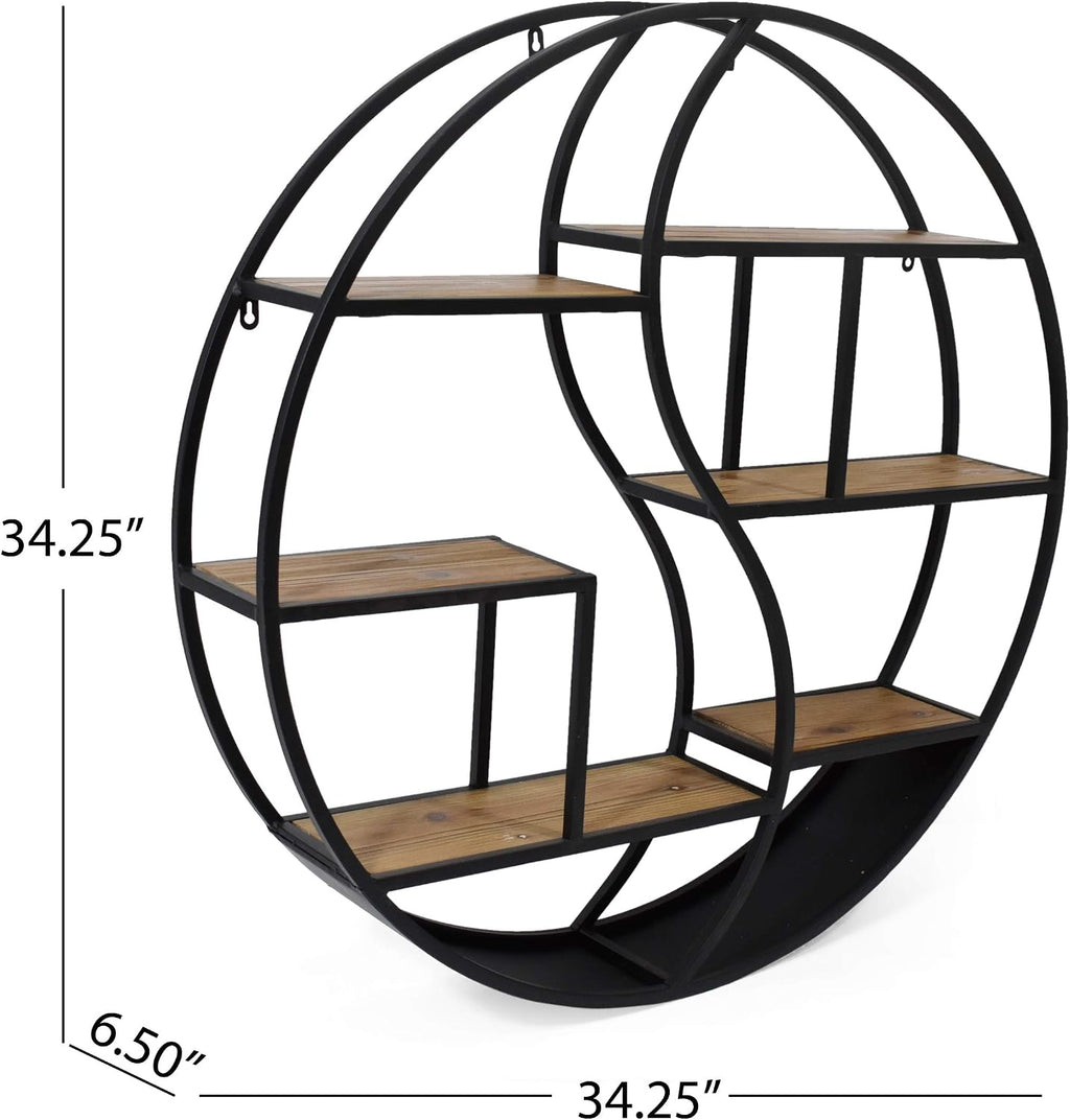 Christopher Knight Home Bobby Industrial Hanging Circular 8 shelves, Wall Shelf, Black Finish, Natural