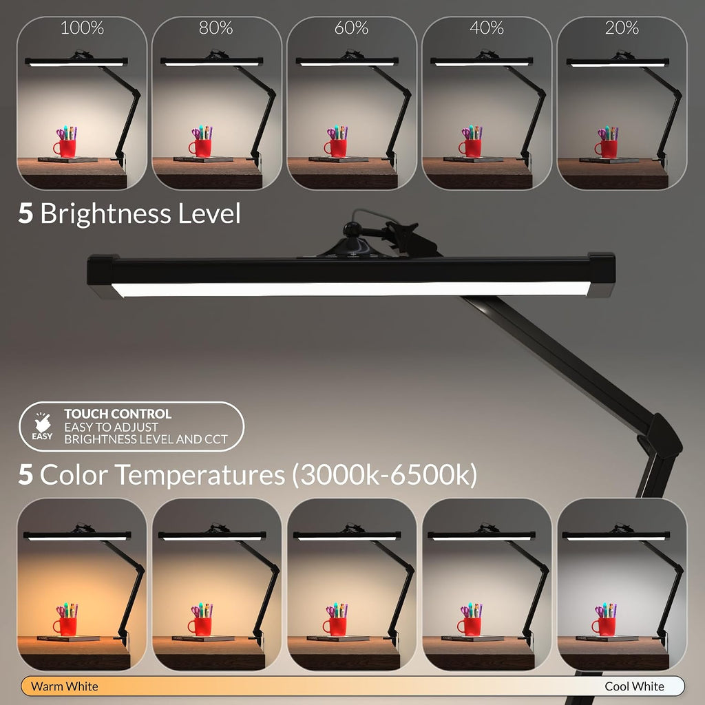 2300 Lumens Ultra Bright LED Desk Lamp – Professional Eye Care Task Light 5 Level Adjustable Brightness & Color Temperature, for Home Office, Architecture, Beauty (CCT, Dimming, Black)