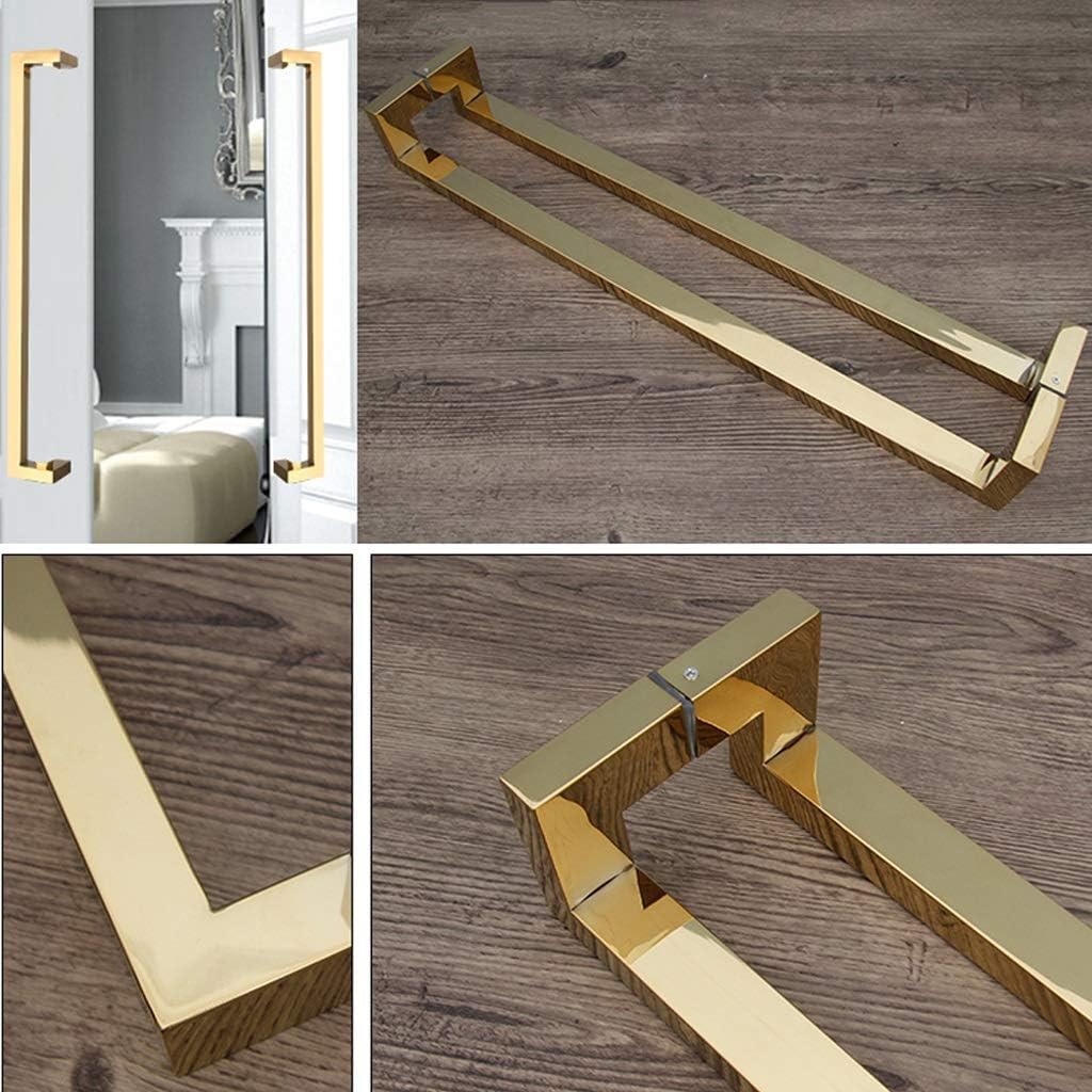 Bar Sliding Barn Door Handles and Pulls Polish Stainless Steel Heavy Duty Two-Sided Handle Hardware Sets Internal/External Gold (60 cm (23.6 inch)