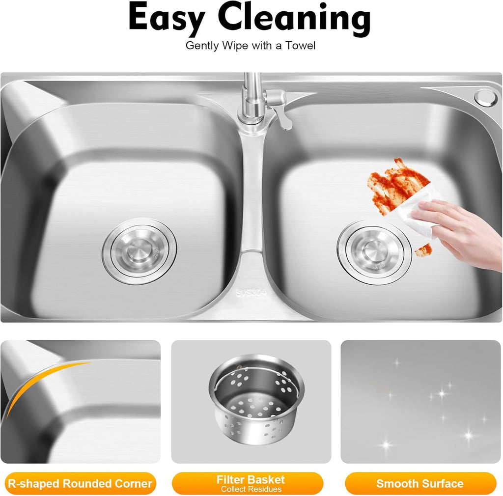 Free Standing Stainless Steel Commercial Sink Set, 47 Inch Double Bowl Utility Sink with Triple Storage Shelves, Worktable, Faucet & Drainboard for Restaurant Kitchen Laundry Garage