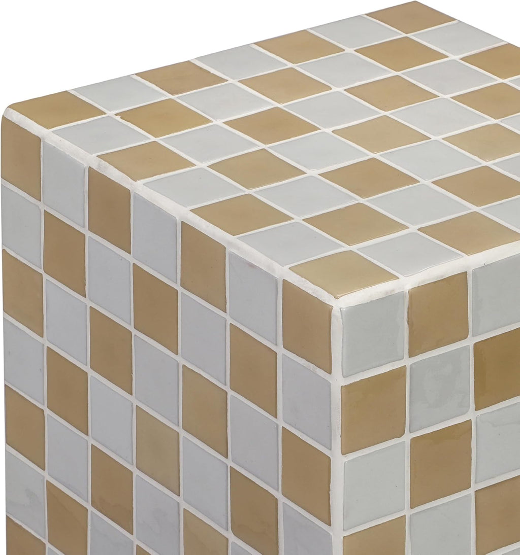 JONATHAN Y END2000I Callista 18' Modern Bohemian Ceramic Tiled Rectangle End Table, Side Table, Accent Table for Living Room, Bedroom, Khaki Yellow/Light Gray