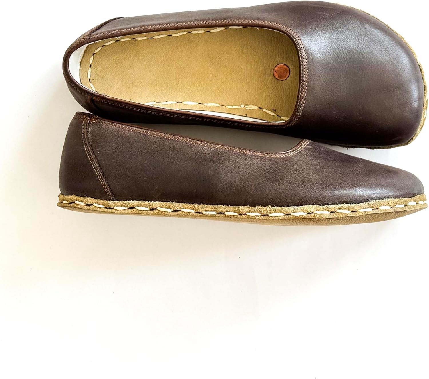 Grounding Shoes for Women, Barefoot Leather Shoes,Earthing with Copper Rivet, Wide Toe Box, Minimalistic Shoes, Gifts for Him | Bitter Brown